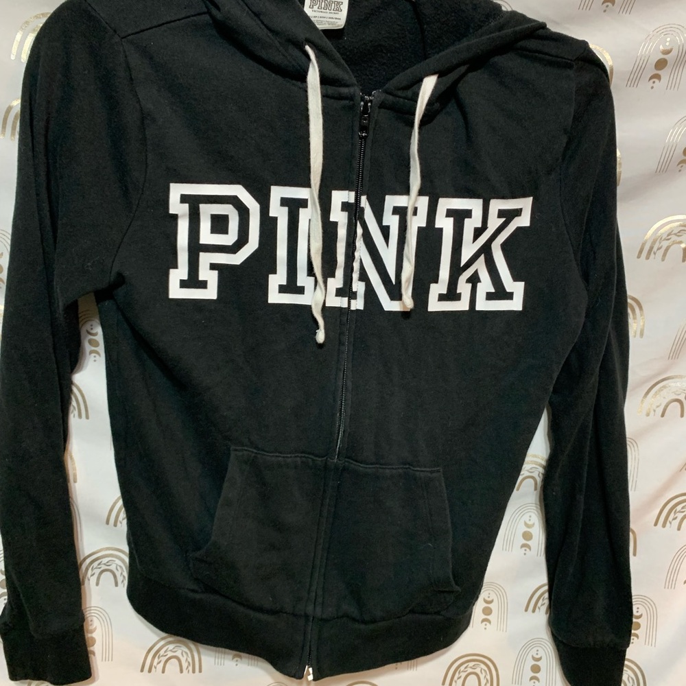 PINK Victoria's Secret Black Hoodie with White Lettering